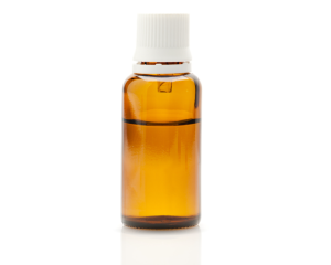 A glass bottle 50ml with a cap, a guarantee ring and a dropper cap 