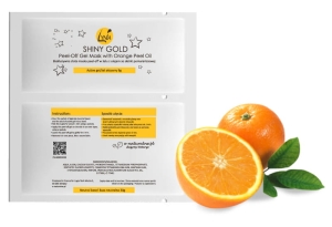 Goldene Peel-off-Algenmaske im Gel mit Orangenöl