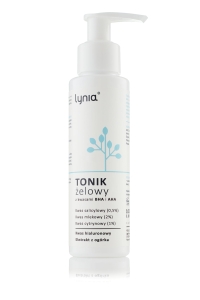 Lynia Gel-Tonikum mit AHA- und BHA Säuren: Salicylsäure (0,5%), Milchsäure (2%), Zitronensäure (1%)